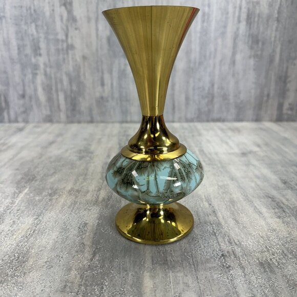 DELFT Holland Hand Painted Ceramic and Brass Vase - Picture 2 of 11